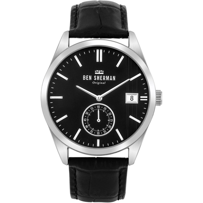 Black leather dress watch-null