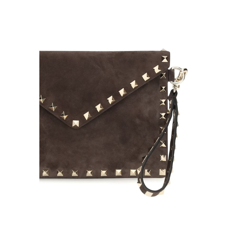 Brown suede leather clutch bag-null