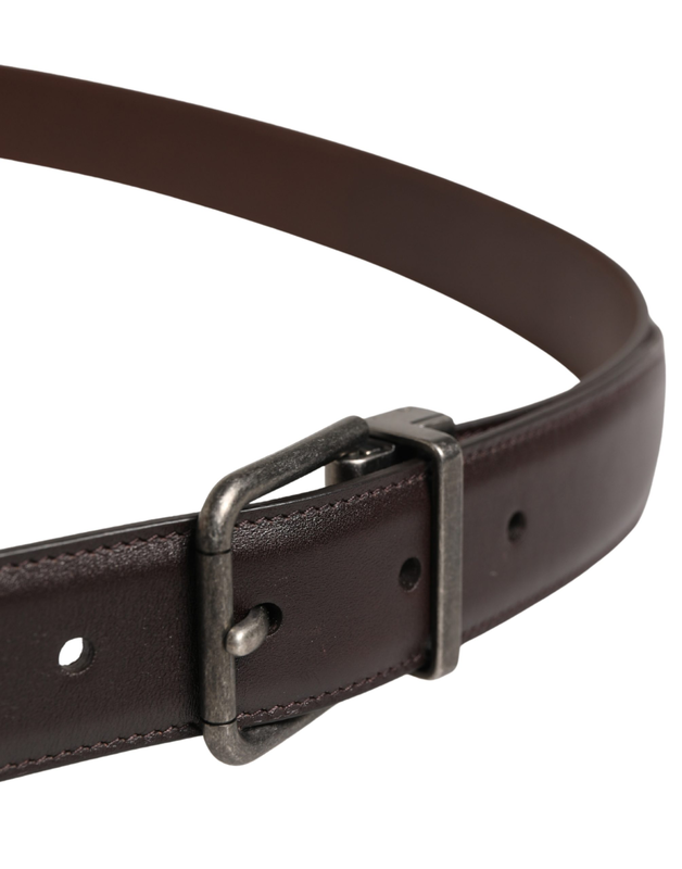 Men brown classic leather metal buckle belt-null