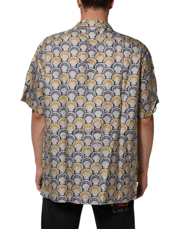 Cream cotton silk hawaii scallop shell print shirt-null