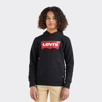 Boys  batwing screenprint hoodie, Black, medium