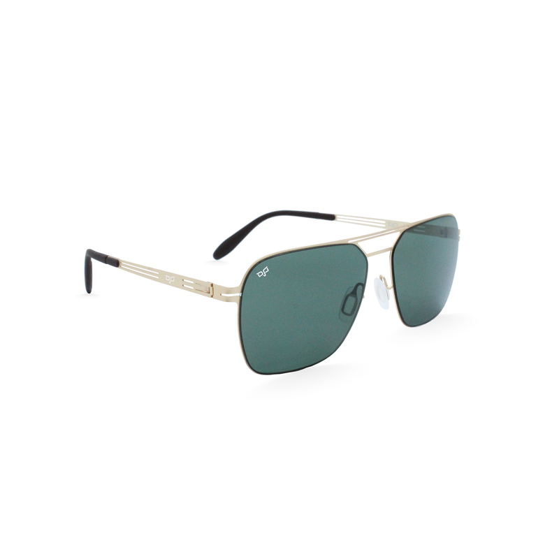 OJO sunglasses stainless steel square gold frame and temples screw less green pola lenses image number null