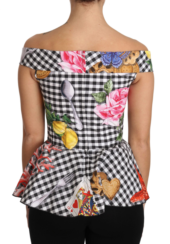 Black and white corset blouse sicily lemon check top-null
