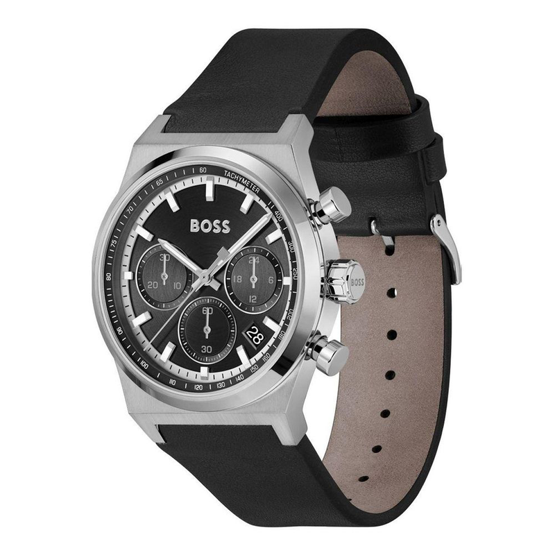 Gray leather dress watch-null