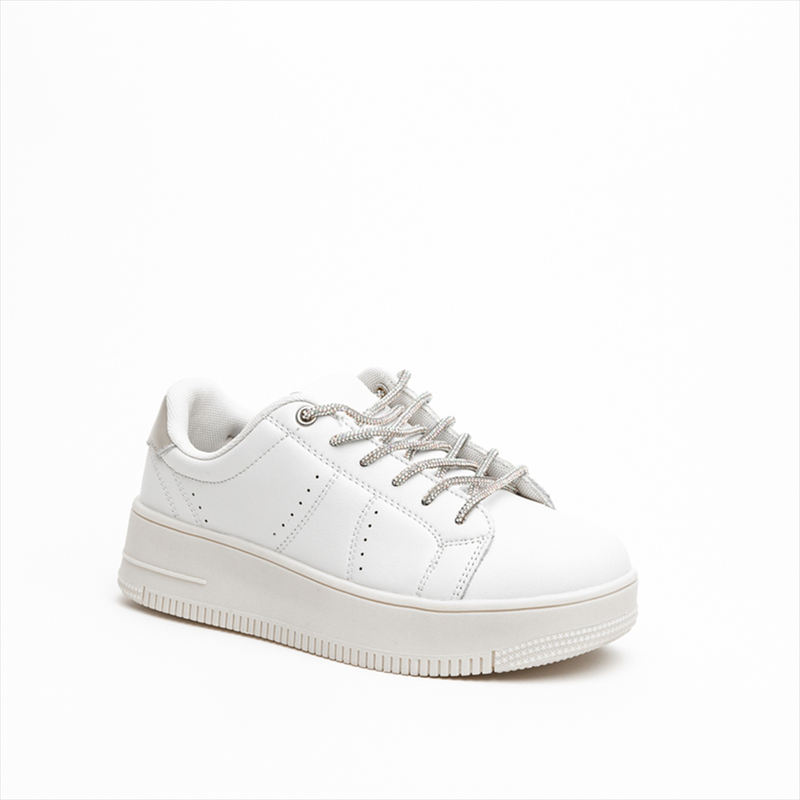 Reverse beige strass lace up sneakers-null