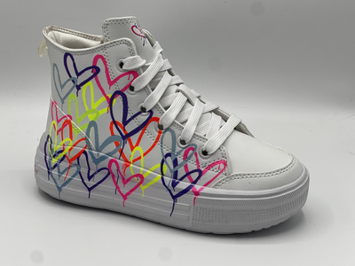 High-top sneakers with multicolored heart pattern sk314075l, White-mult, medium