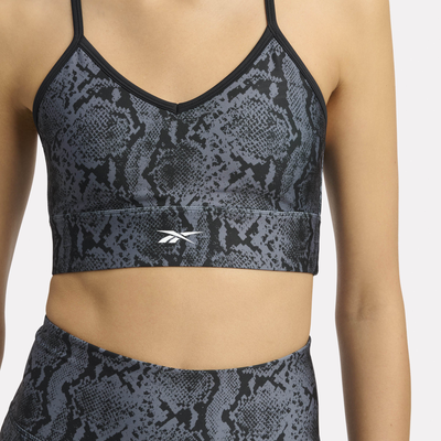 Reebok women's id train aop bra, Black/black, medium