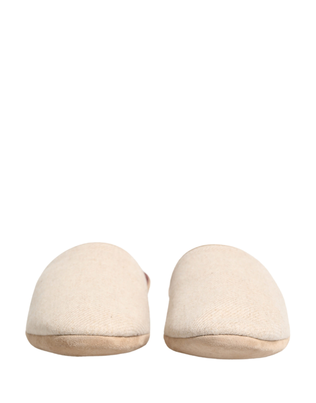 Beige shetland wool red quilted slippers shoes-null