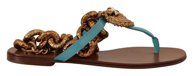 Blue leather devotion flats sandals-null