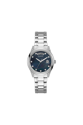 Guess aura blue dial silver stainless steel watch for women- gw0047l1, Silver, medium