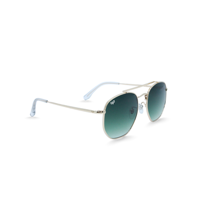 OJO sunglasses square gold frame and temples with green gradient lenses rx