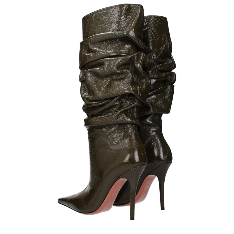 Green leather high heel boots-null