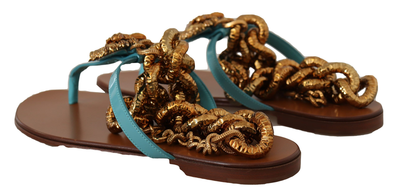 Blue leather devotion flats sandals-null