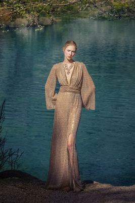 Mya leora dress, Gold, medium