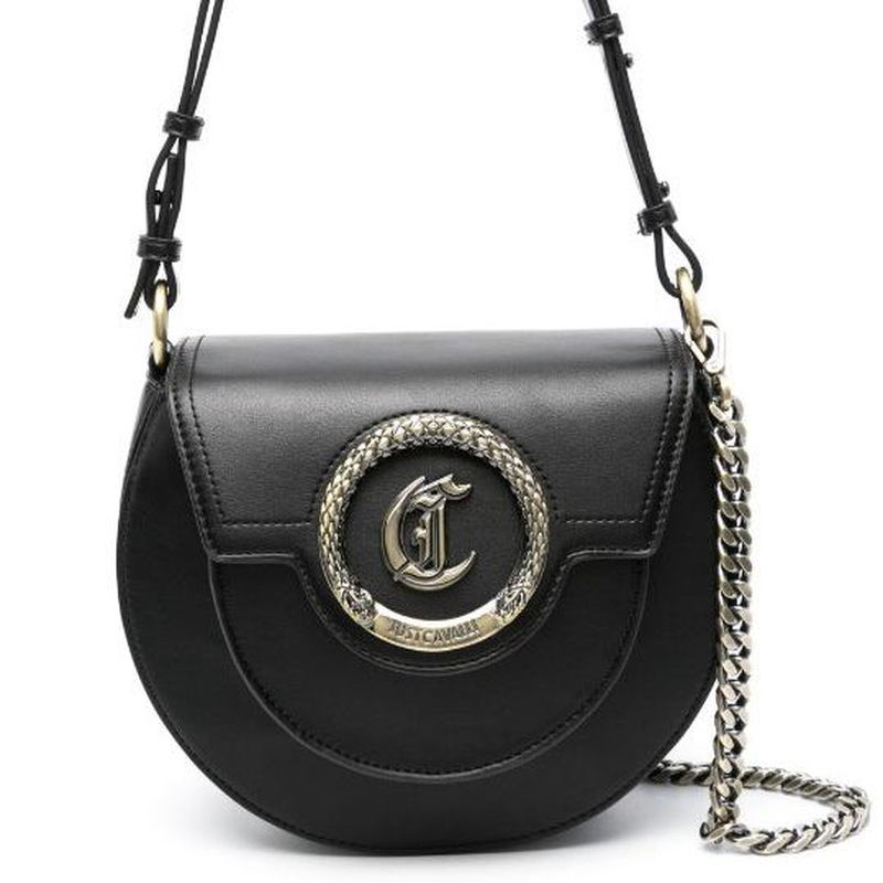 Just cavalli circular round logo shoulder bag - black-null