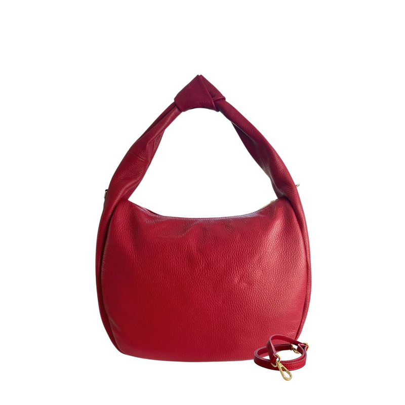 Red leather women shoulder bag-null