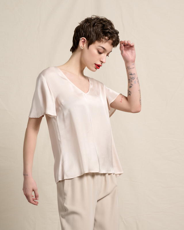Blouse satin v neck-null