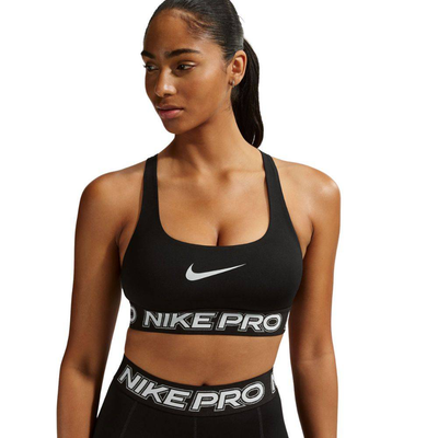 Pro Dri-FIT tracktop graphics bra, Black / White / Silver, medium