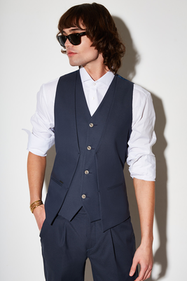 Stefan double brest textured vests, Indigo, medium
