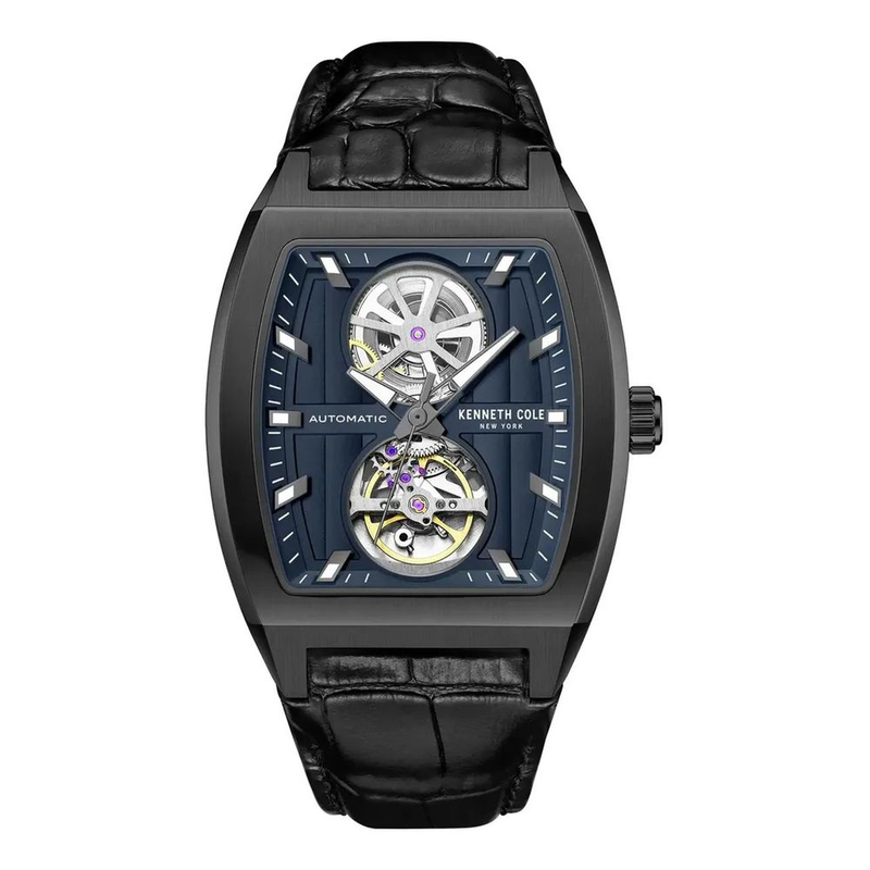 Black leather dress watch-null