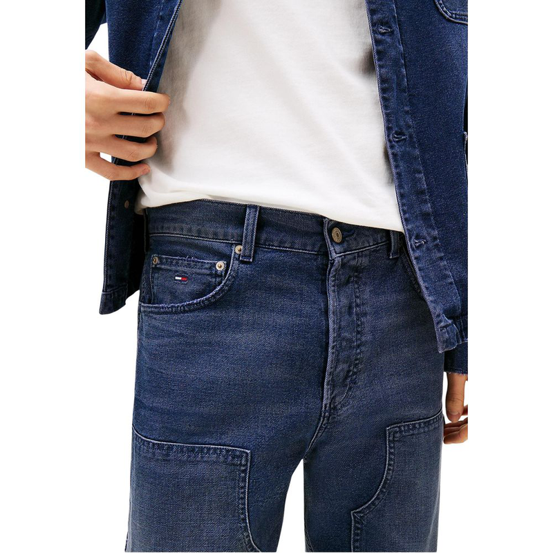 Blue recycled cotton relaxed fit jeans-null