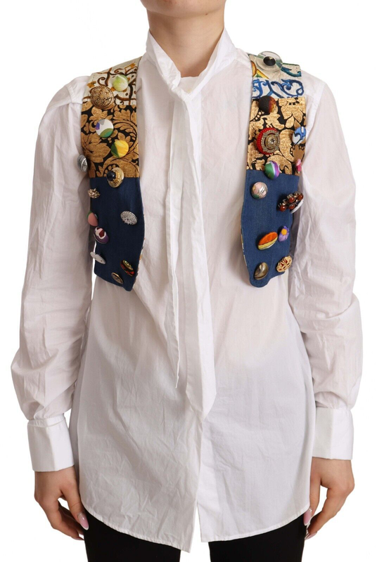 Multicolor embellished waist coat cotton top-null