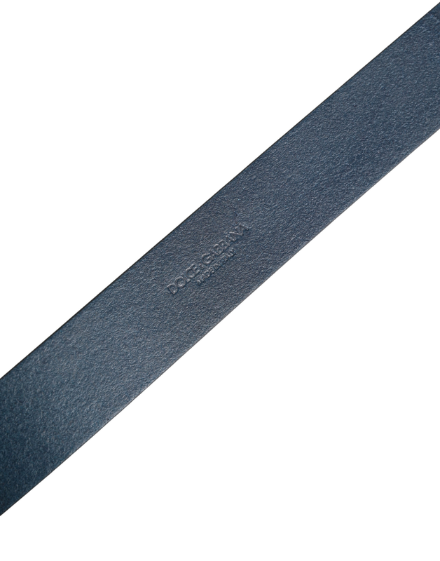 Blue leather logo metal buckle men belt-null