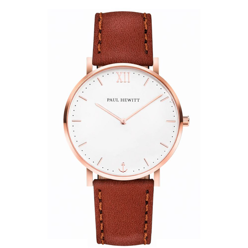 Brown leather dress watch-null