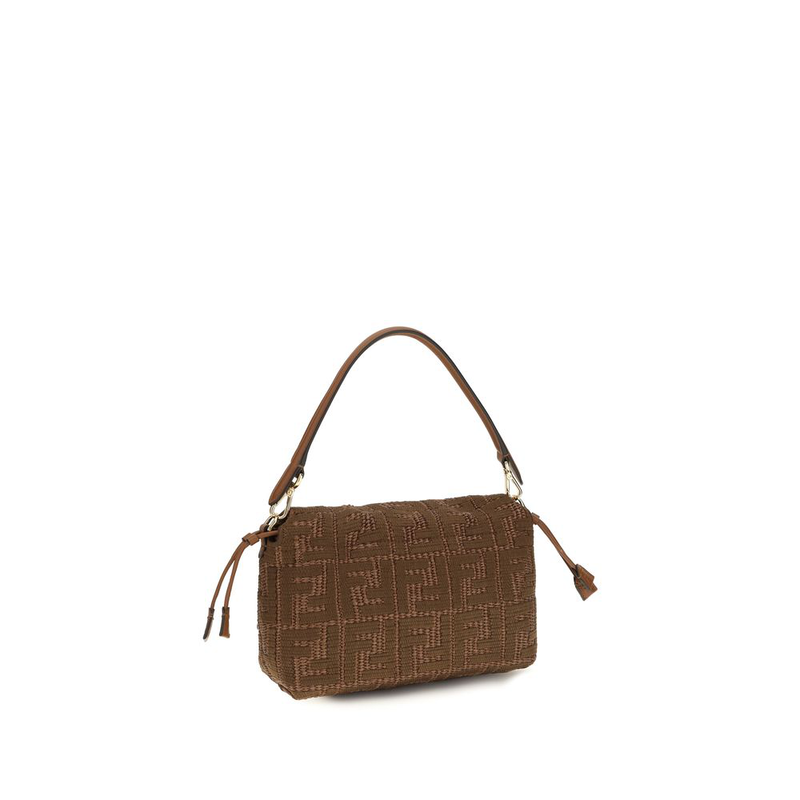 Brown raffia shoulder bag-null