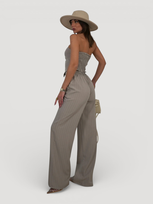 Pinstripe strapless bustier top - beige-null