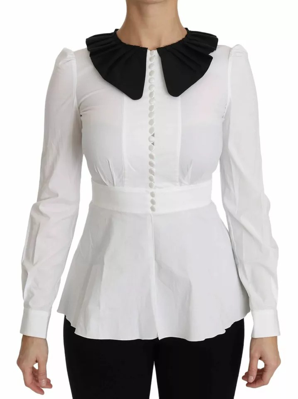 Black white decorative buttons tops shirt blouse-null