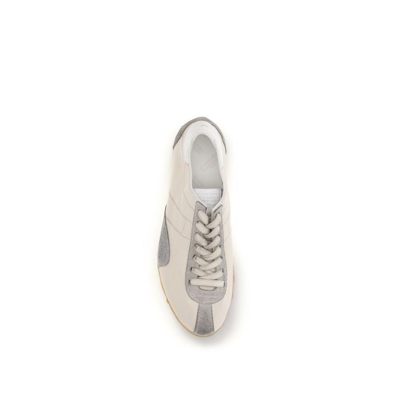Beige calf leather bos taurus athletic sneakers-null