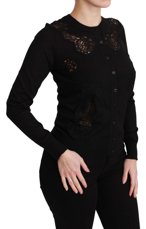 Black cashmere lace cardigan sweater-null