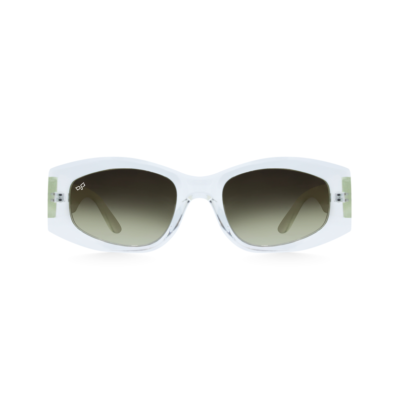 OJO sunglasses trend oval with clear frame and temples with brown gradient lenses rx-null
