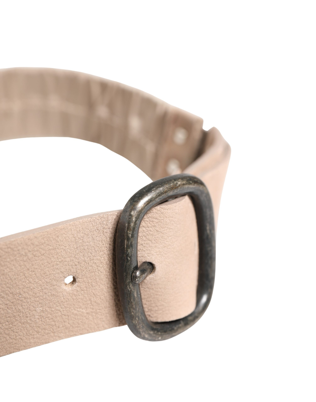 Women beige polyester silver metal buckle waist belt-null