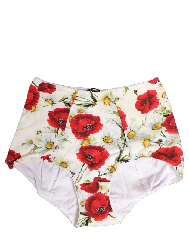 White nylon floral high waisted girdle underwear-null