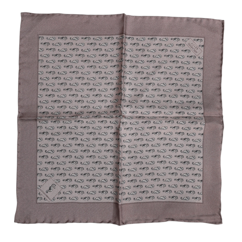 Brown sea horse silk square foulard scarf-null