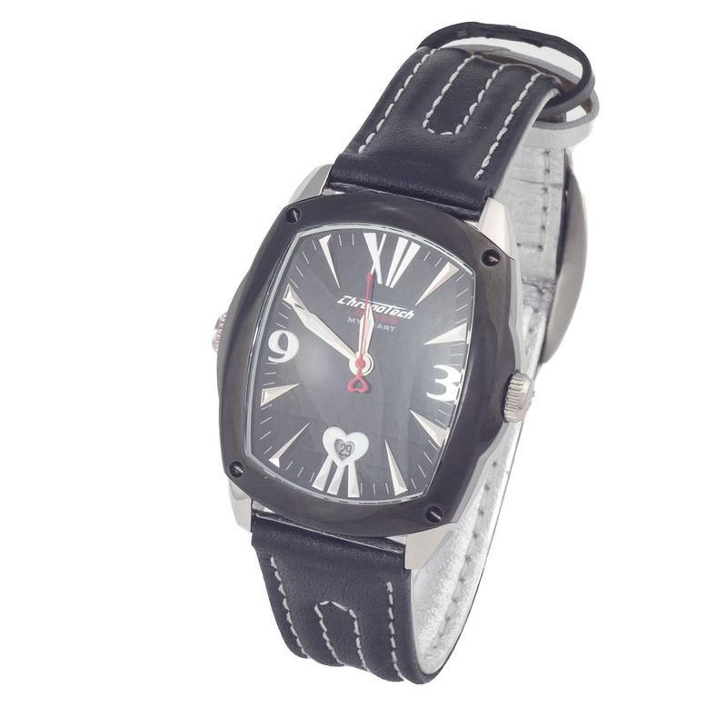Black leather dress watch-null