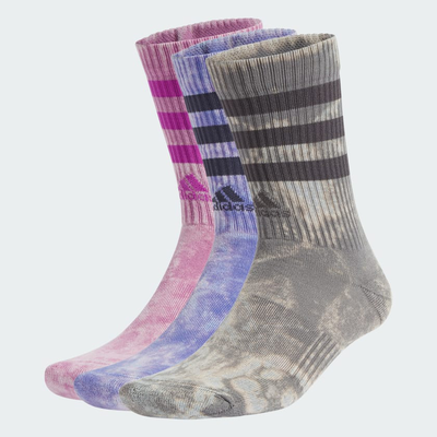 3-stripes stonewash crew socks 3 pairs, Grey Four / Semi Cobalt Blue / Preloved Purple, medium