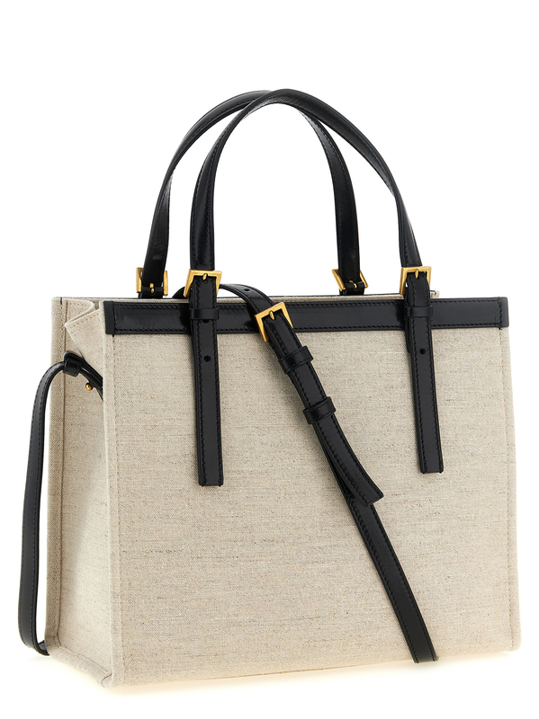 Beige leather tote bag-null