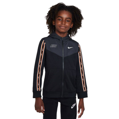Boys sportswear repeat fleece full-zip hoodie, Black / Grey / White, medium