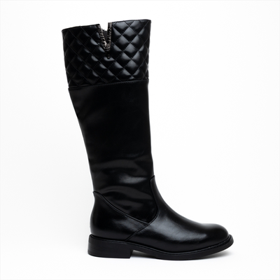 Mariella burrani flat knee boots with quilted detail, Black, medium