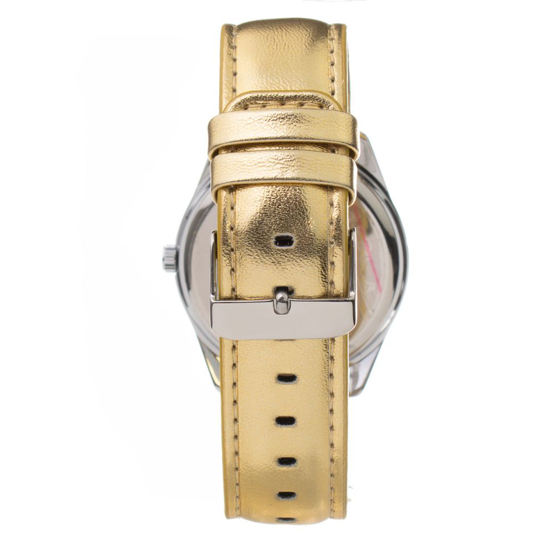 Gold leather dress watch-null