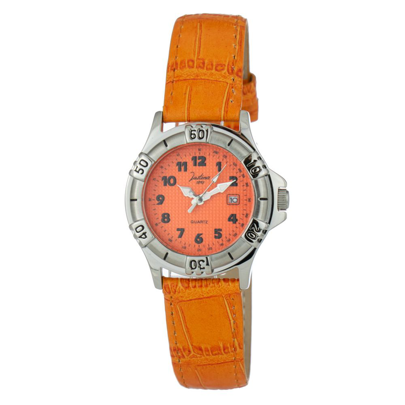 Orange leather dress watch-null