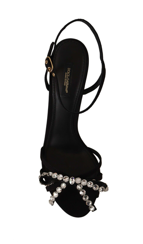 Black crystals ankle strap heels sandals shoes-null