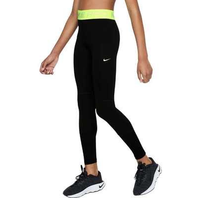 Pro girls training leggings, Black / Volt, medium