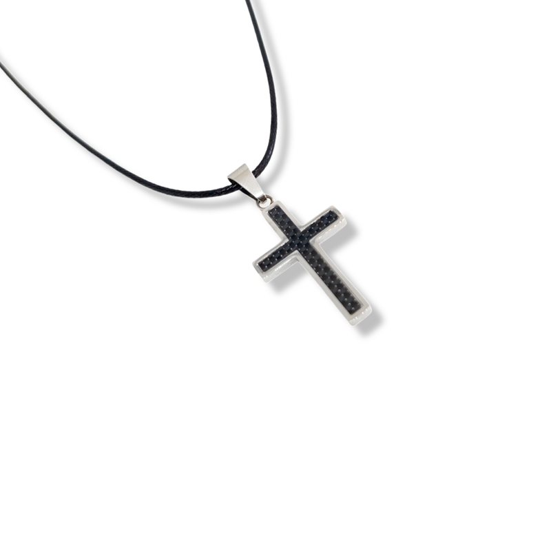 Product image: Necklace cross modern - stainless steel - leather rope thick-null