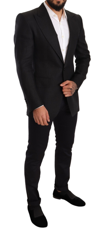 Black linen slim fit coat jacket blazer-null