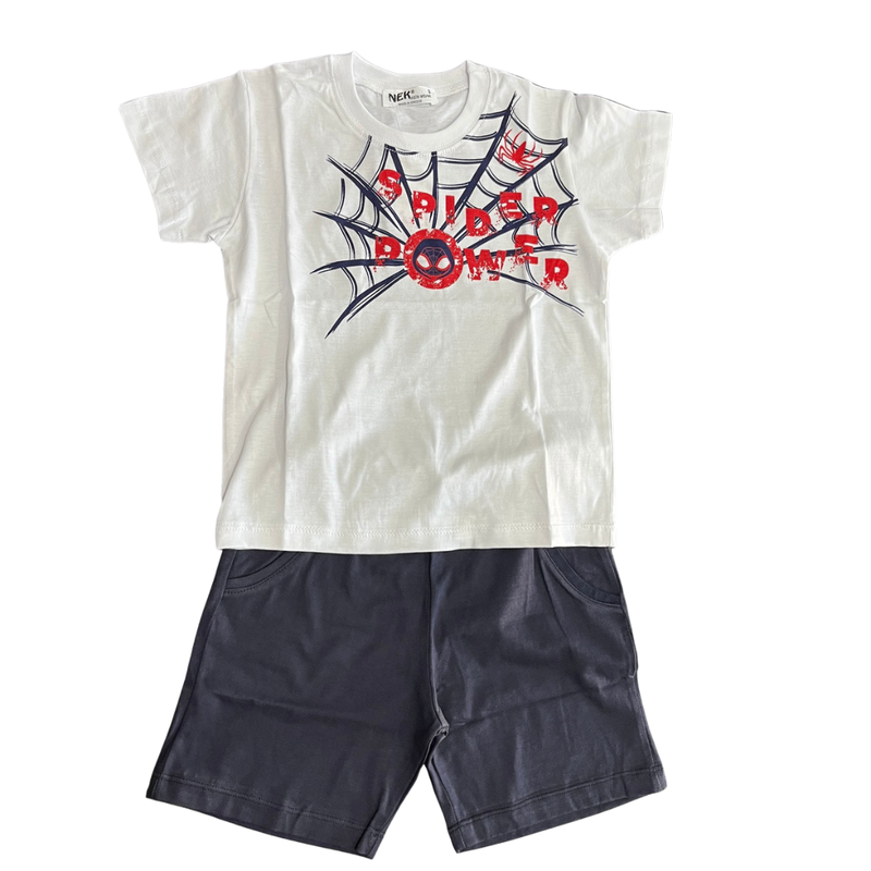 Nek kids wear boys spiderman short set white/navy 43525-170 image number null