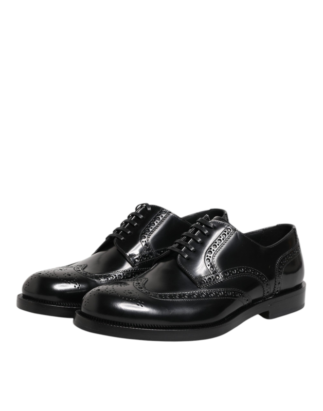 Black leather derby wingtip formal shoes-null
